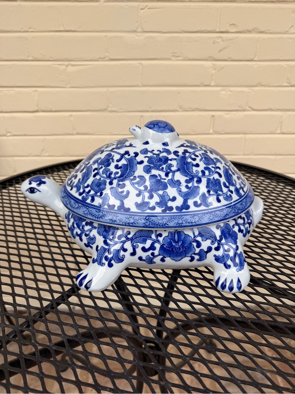 Vintage Bombay Co. Blue & White Turtle Porcelain Tureen
